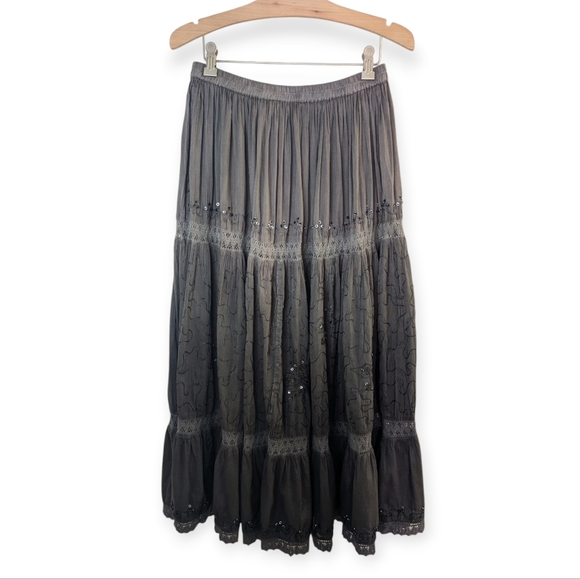 Vintage Ombre Embellished Peasant Maxi Skirt Fairy Grunge Medium - Picture 1 of 10